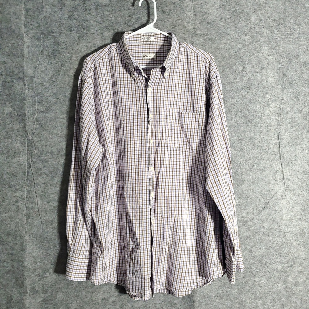 Peter Millar Button Down Shirt Mens XL Plaid Long Sleeve 100% Cotton Classic Fit